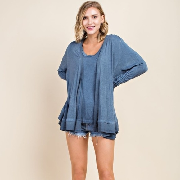 BLUE MINERAL WASHED CARDIGAN WITH STRAPPY BACK - Picture 3 of 3